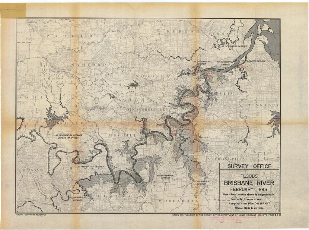 Map of the 1893 flood of the Brisbane River (Compiled 1970)