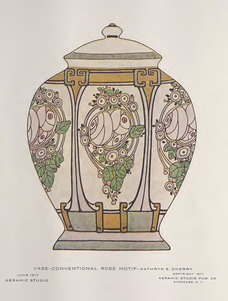 1917 Rose Motif Vase Keramic Studio