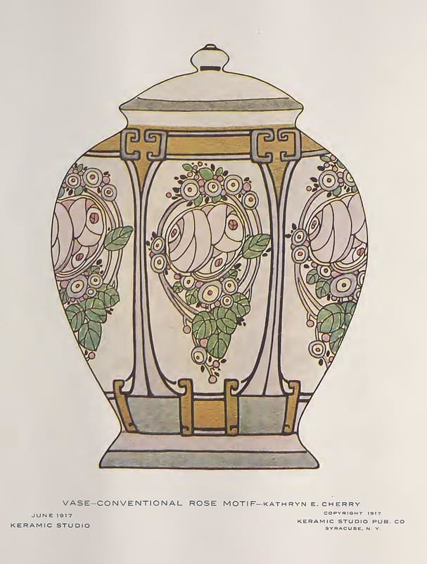 1917 Rose Motif Vase Keramic Studio