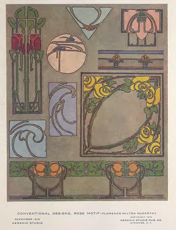 1916 Rose Motifs Keramic Studio