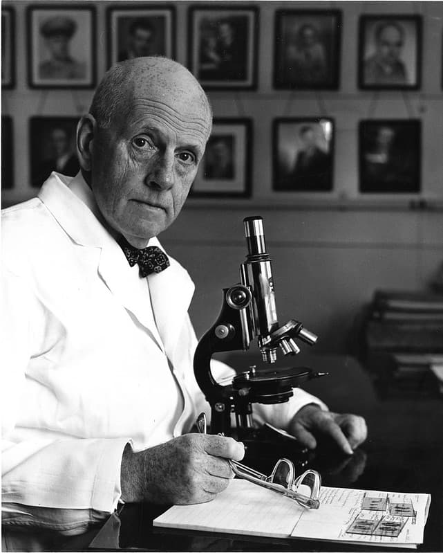 Dr. Harold Stewart with Zeiss microscope