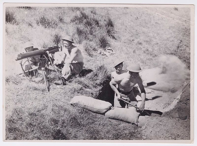 Soldiers training with machine gun, ca1940