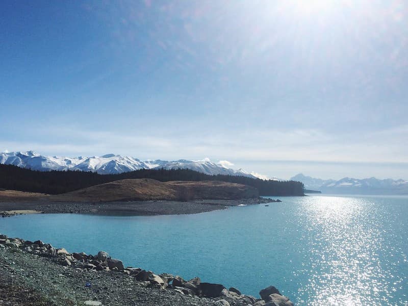 Landscape of Lake with Snow-Covered Mountains