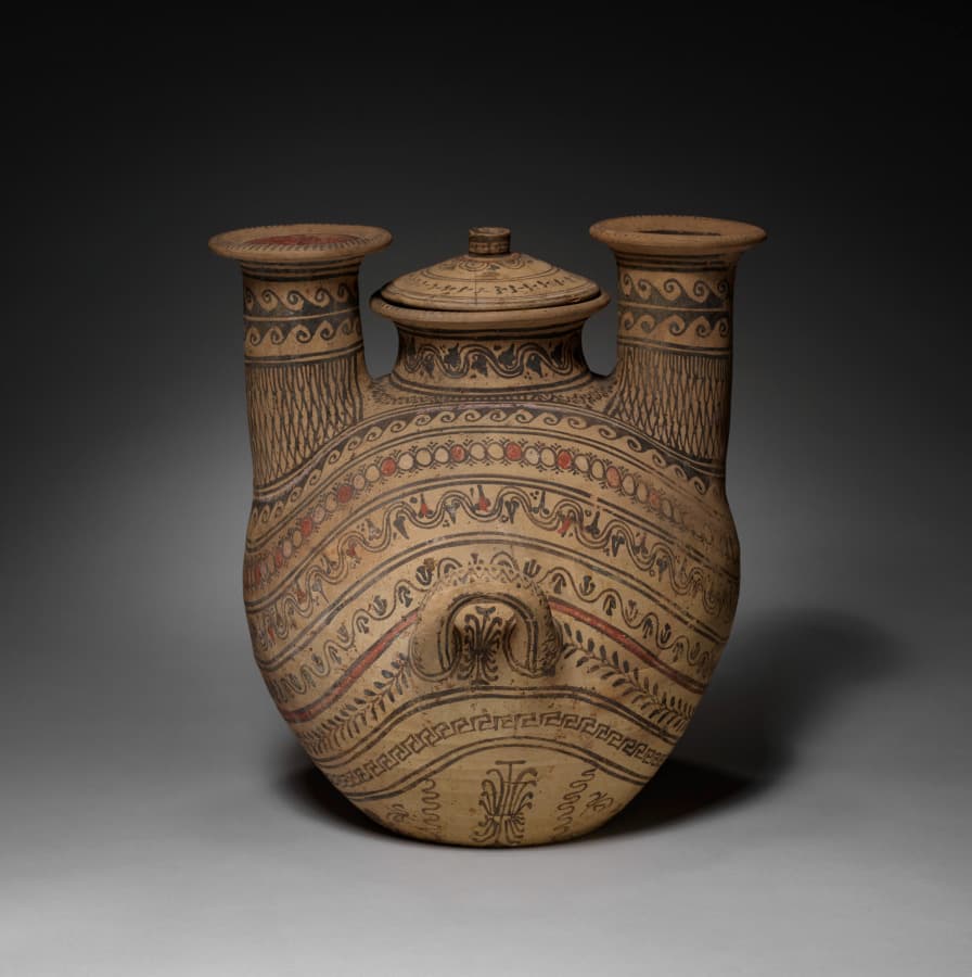 Two-Spouted Strainer Askos (Flask) with Lid