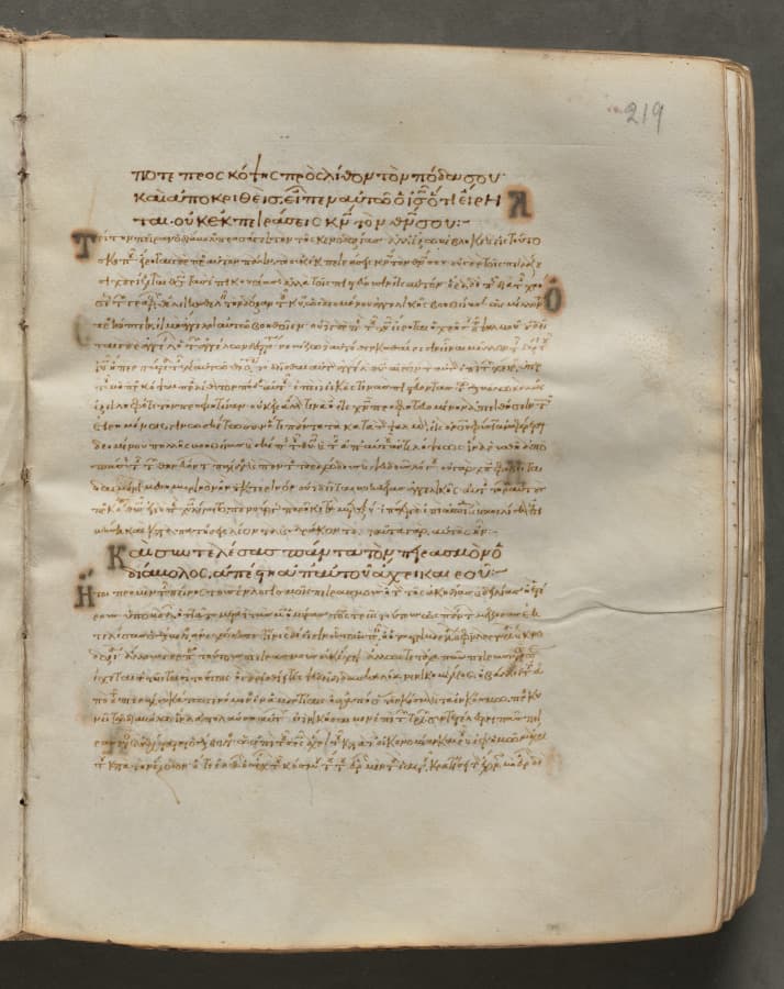 Text, folio 219 (recto), from a Gospel Book with Commentaries