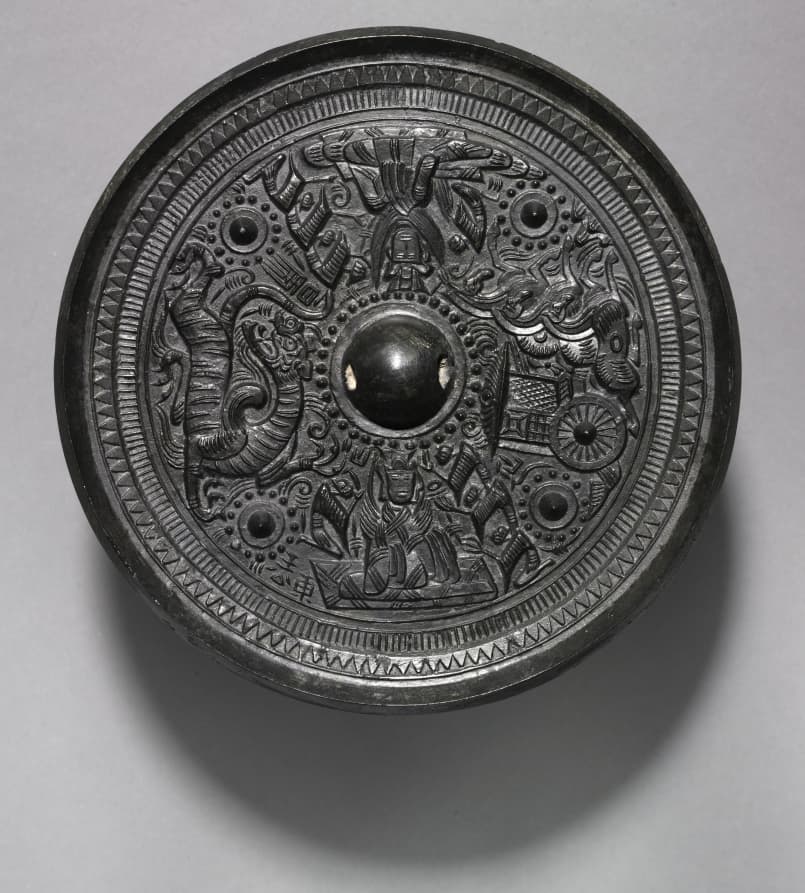 Mirror with Deities, Chariot, and the White Tiger