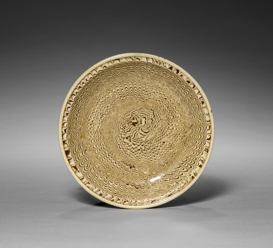 Flat Dish Made of Marbled Clay