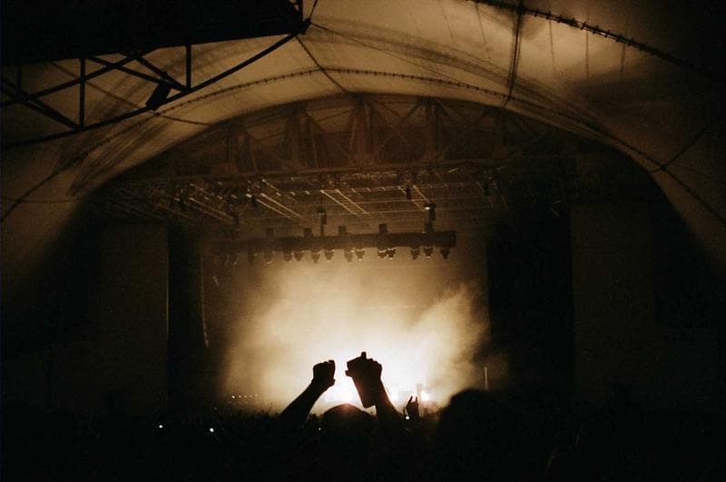 At the front of a concert