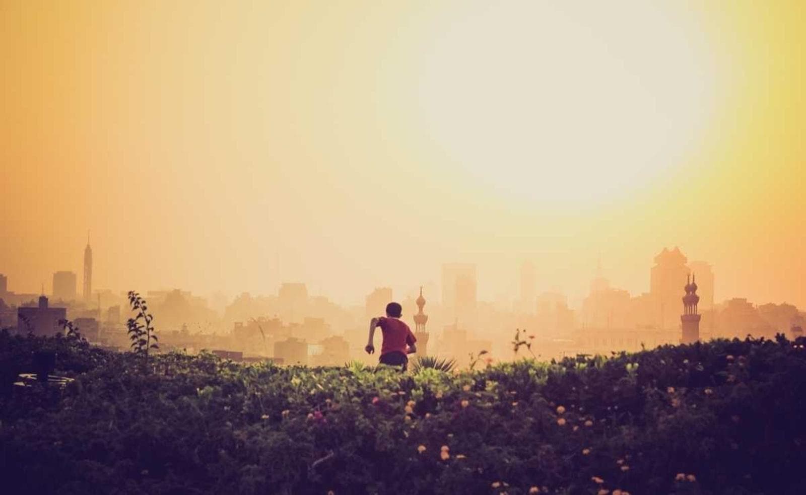 Running through a field