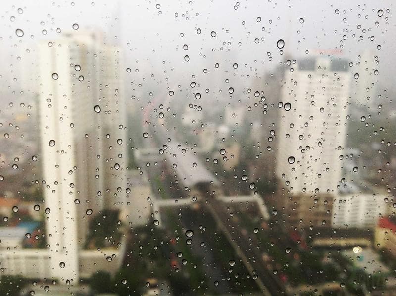 City through rain