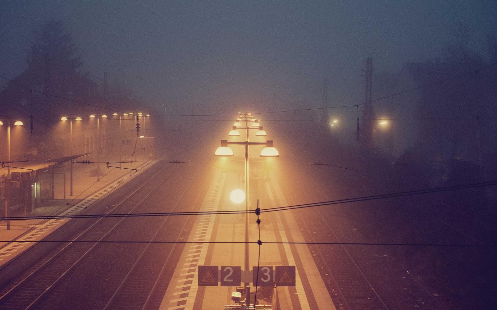 Road lights in fog