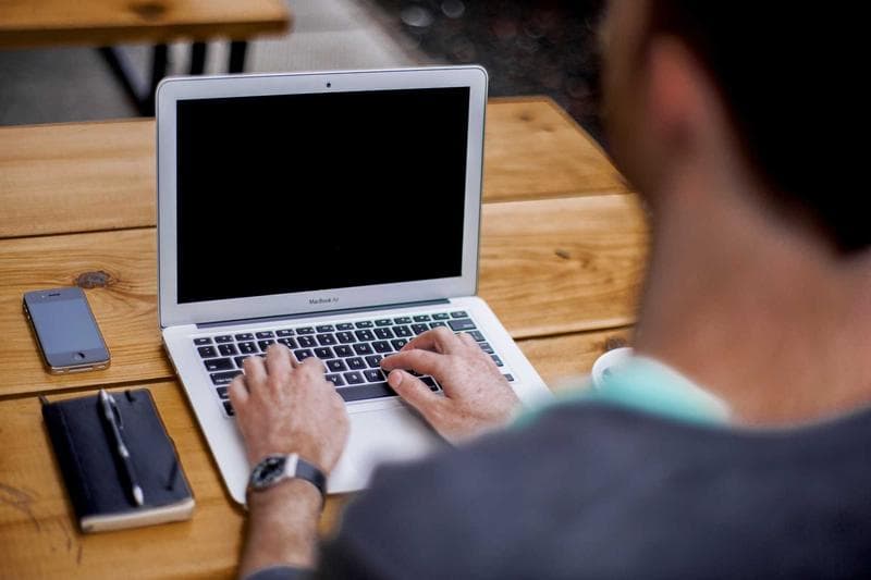Working at a laptop