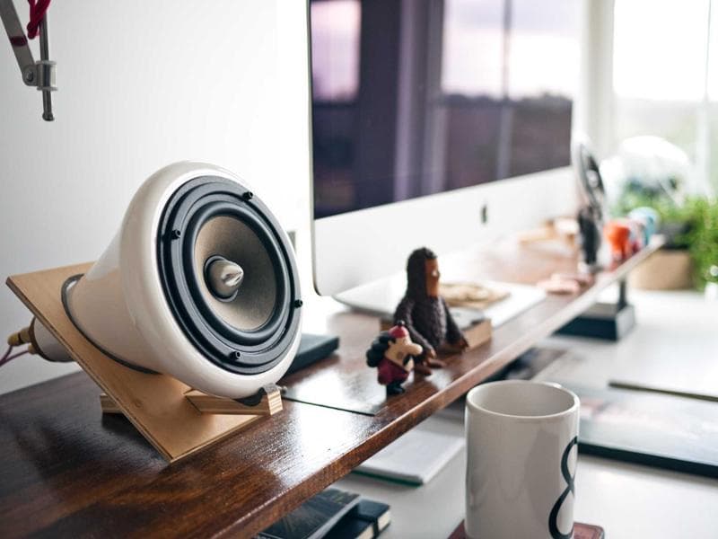 Desk with speakers