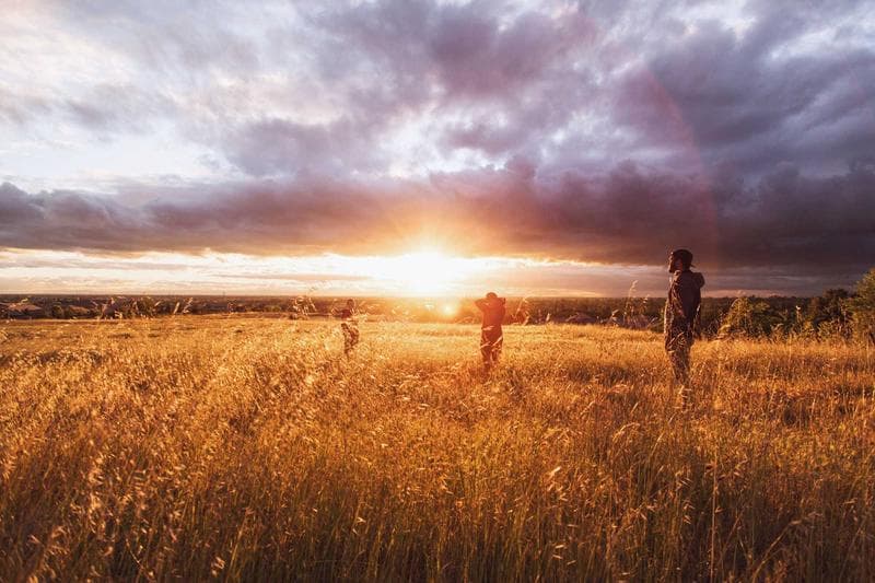 Walking at sunset