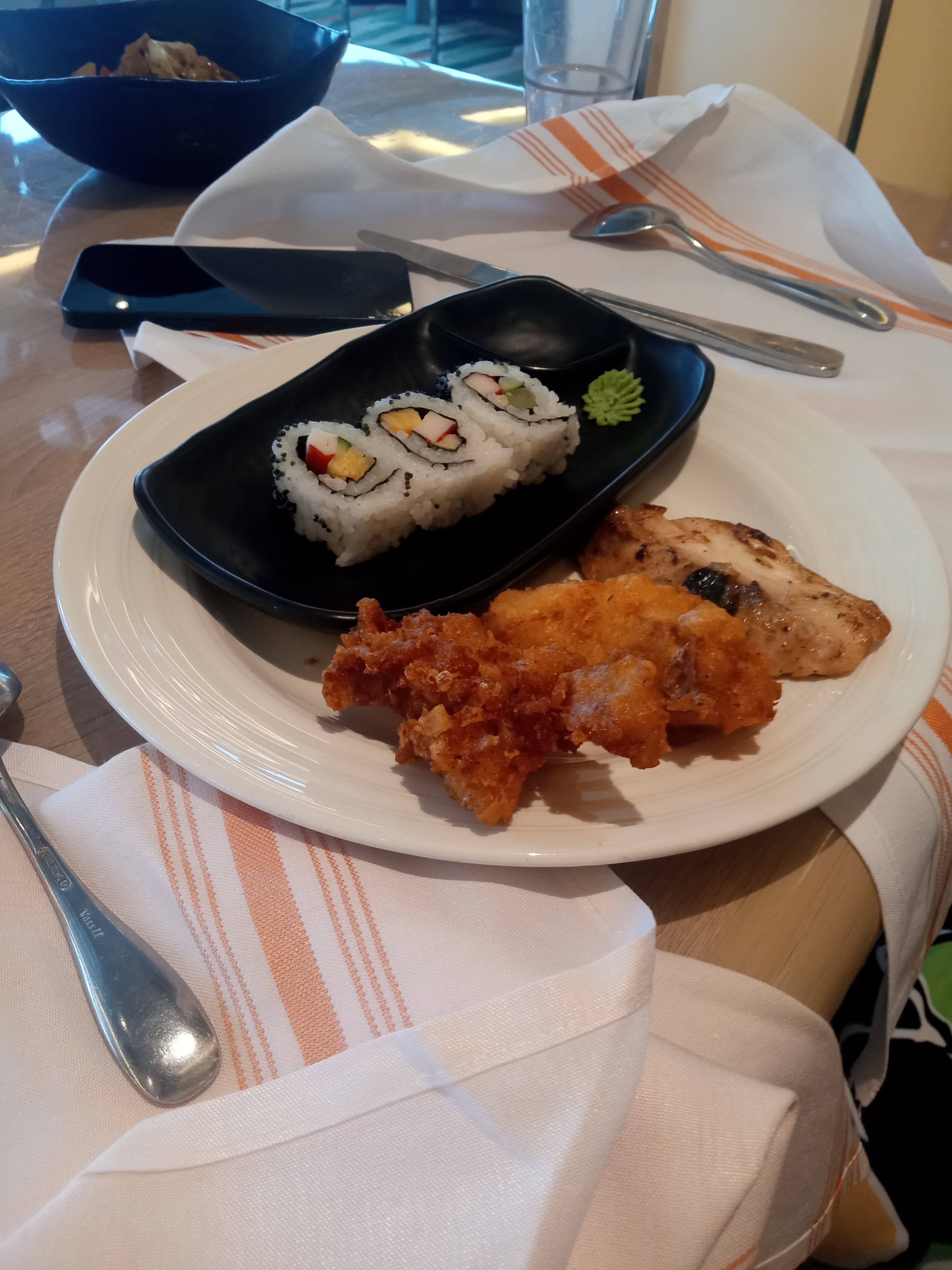 Sushi and fried fish