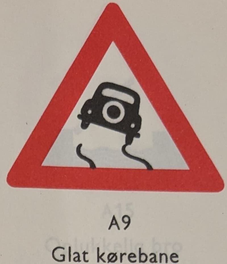 Denmark road sign 1955 set slippery road