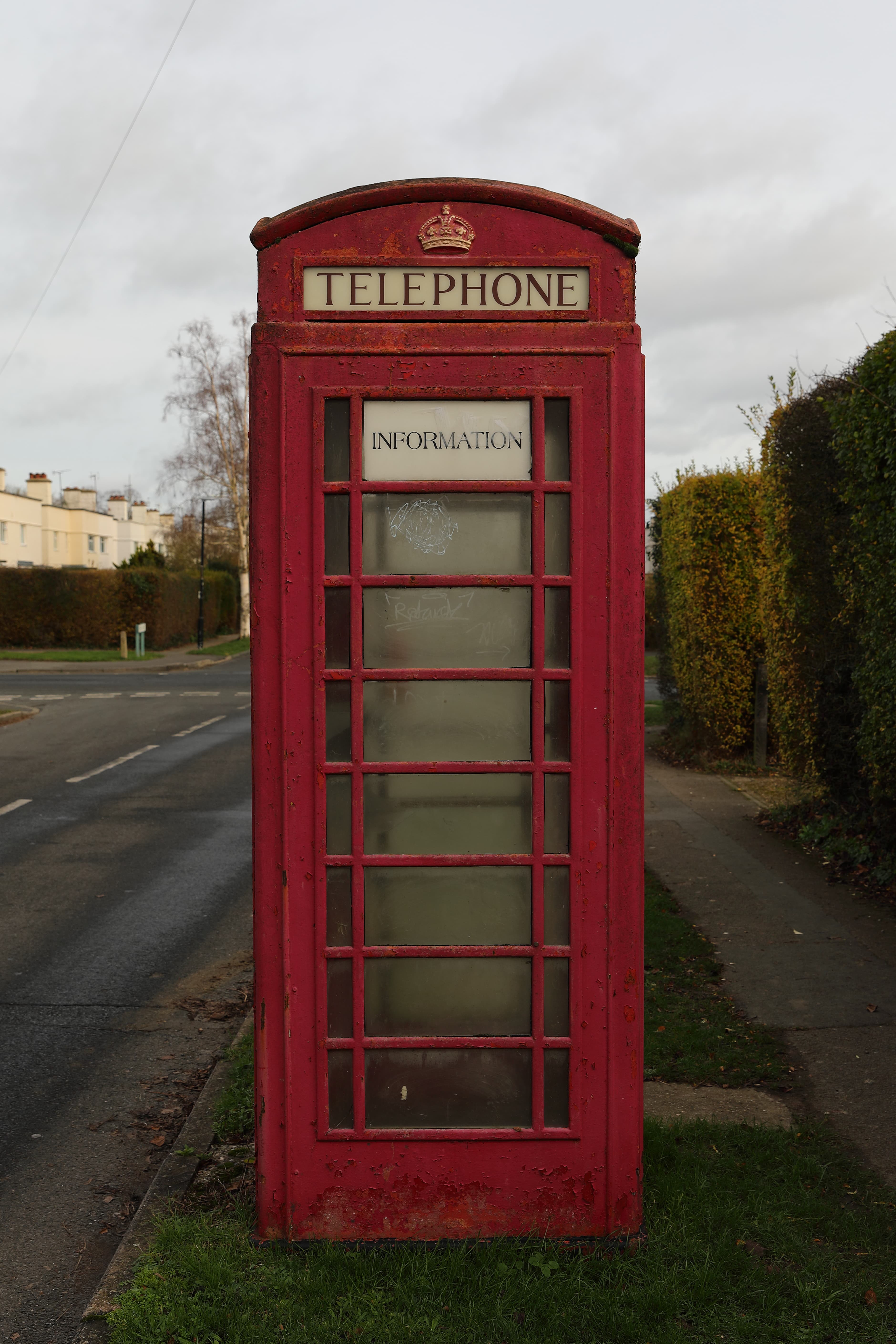 Red telephone box in Silver End, UK 02