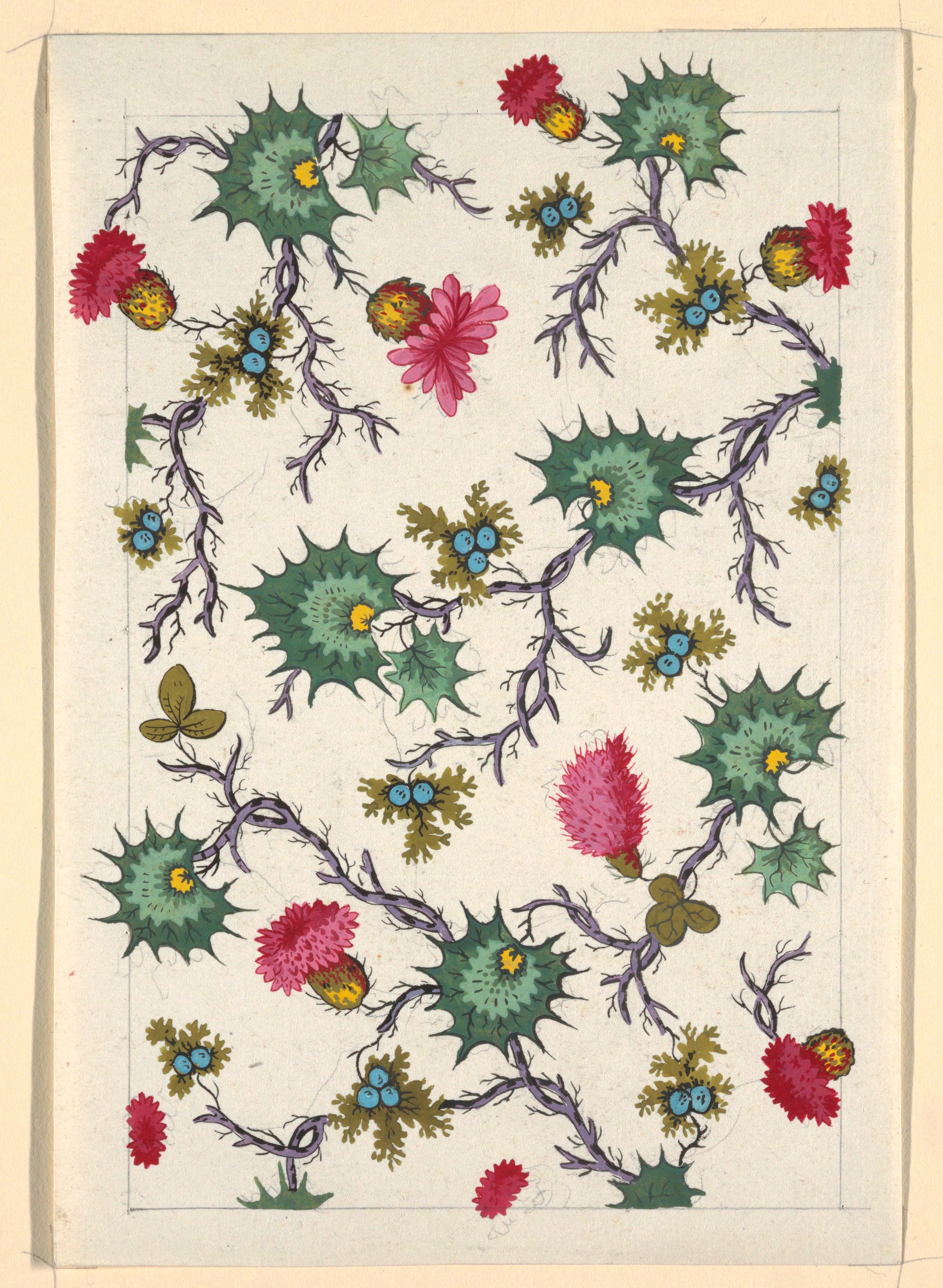 Drawing, Floral design for printed textile, 1800–1818 (CH 18419551)
