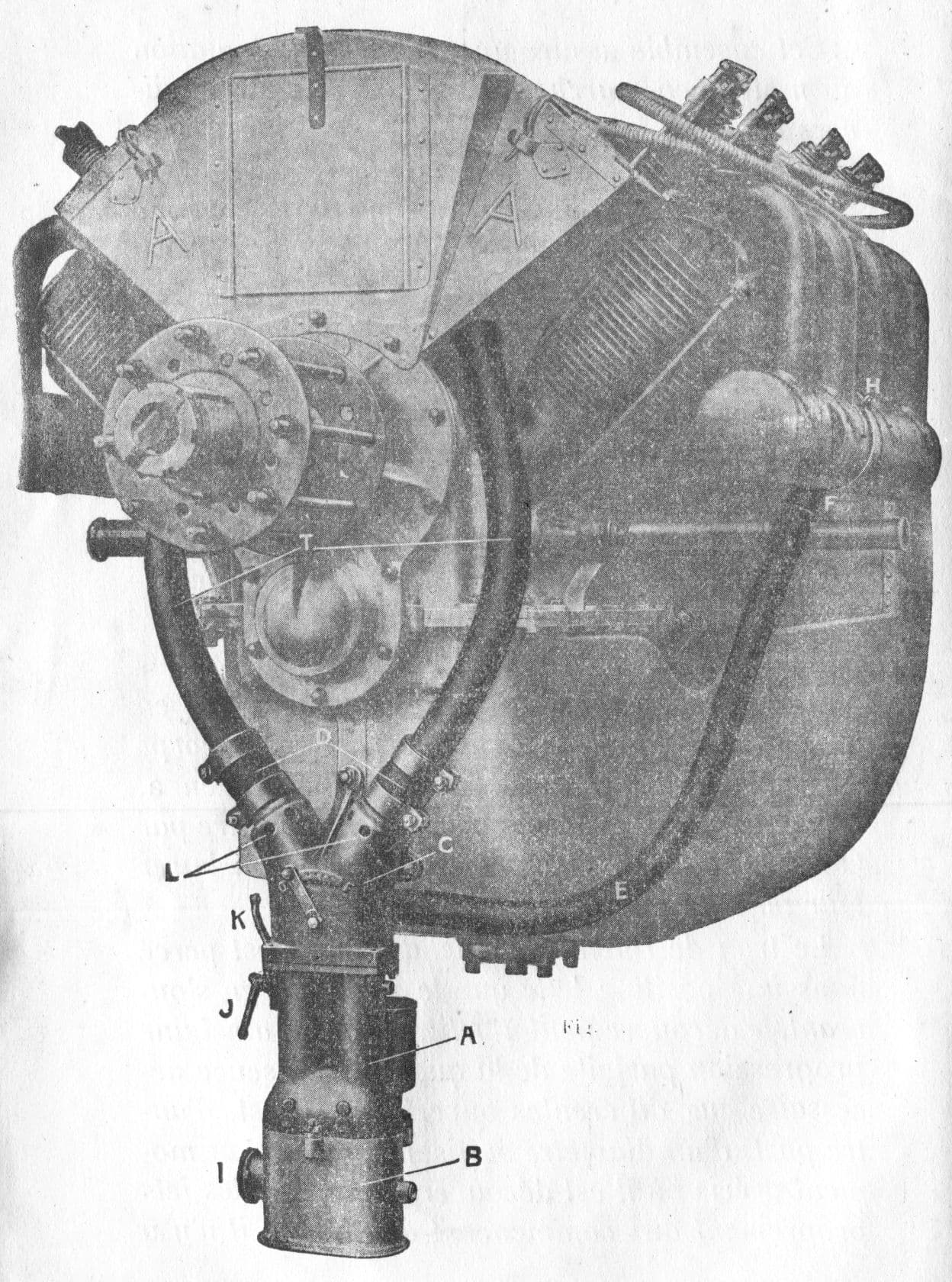 Renault 80HP aircraft engine manual, Fig.3, carburetor installation