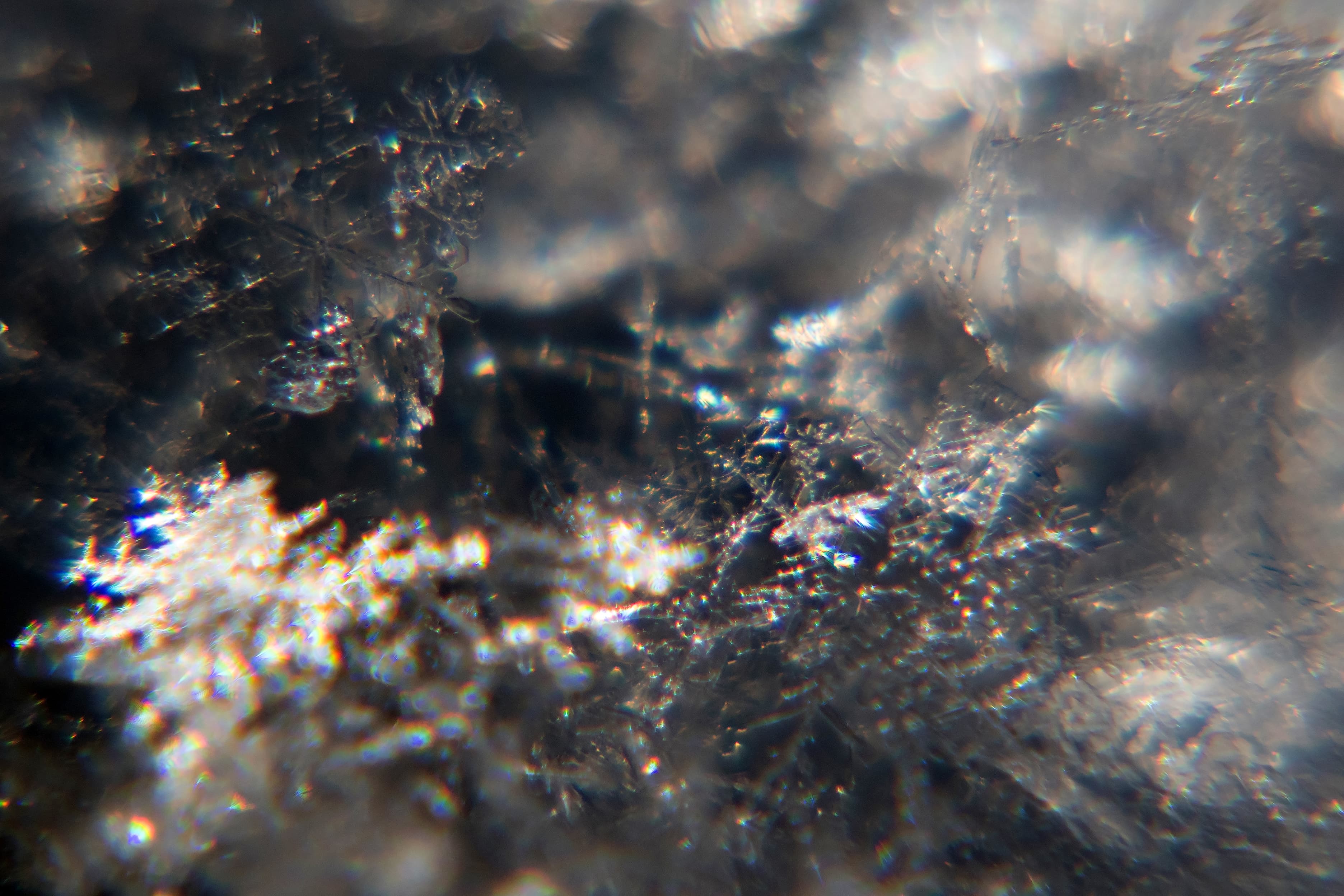 Close, snow, crystals