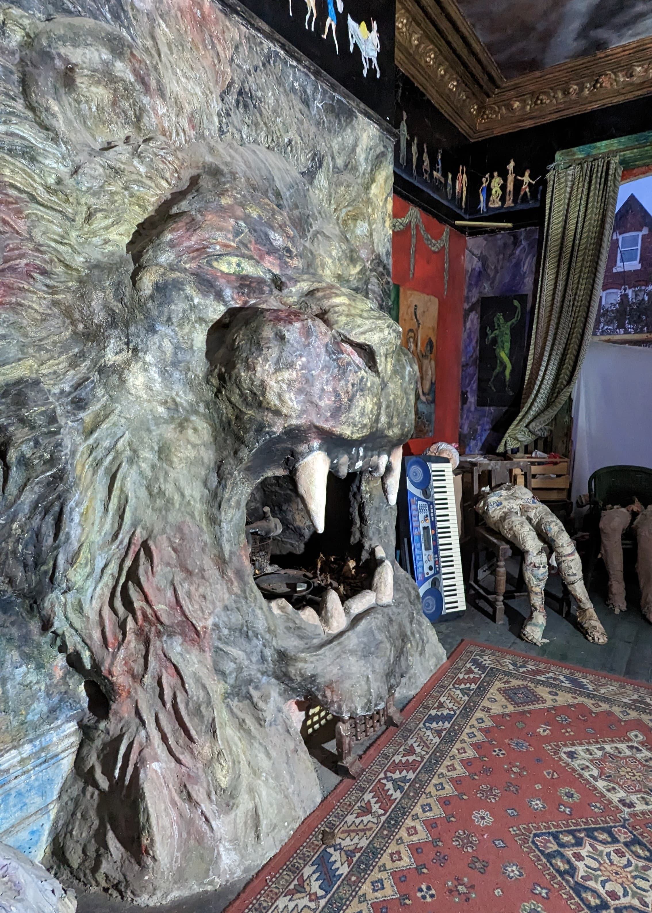 Lion's Head fireplace in Ron's Place, Birkenhead