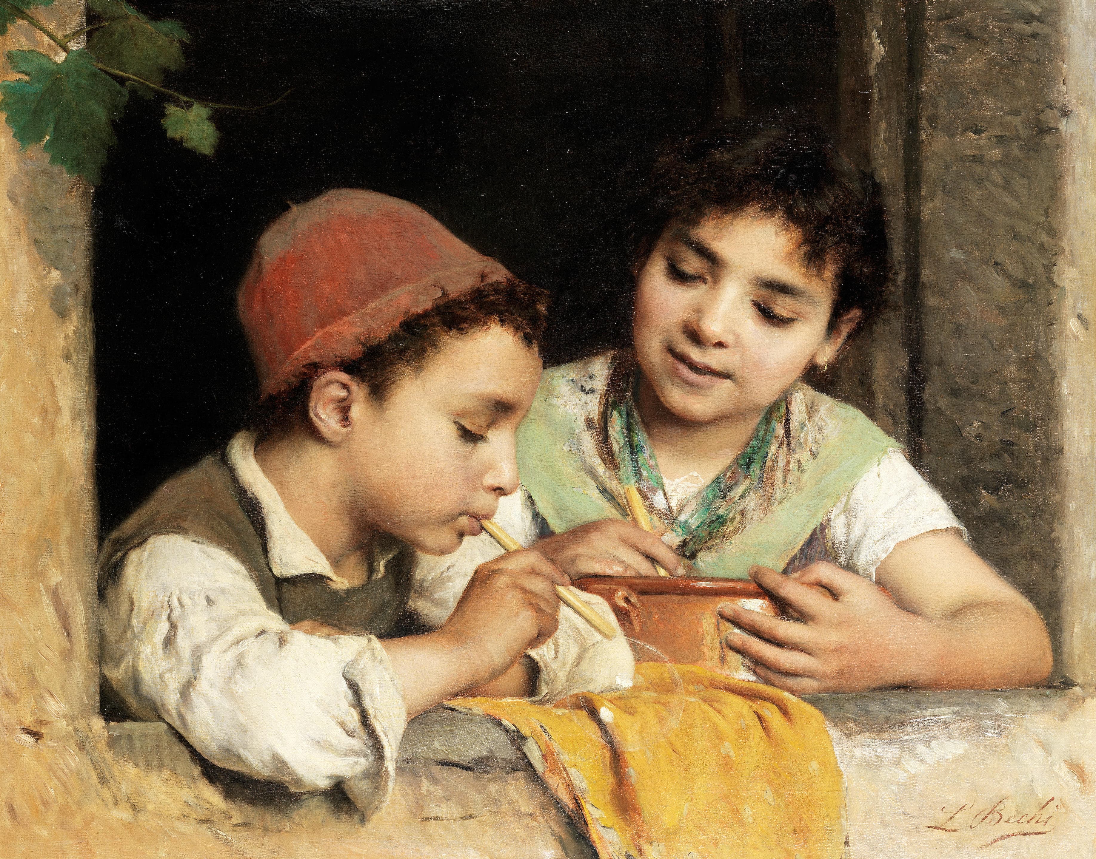 Blowing bubbles (unknown date), by Luigi Bechi
