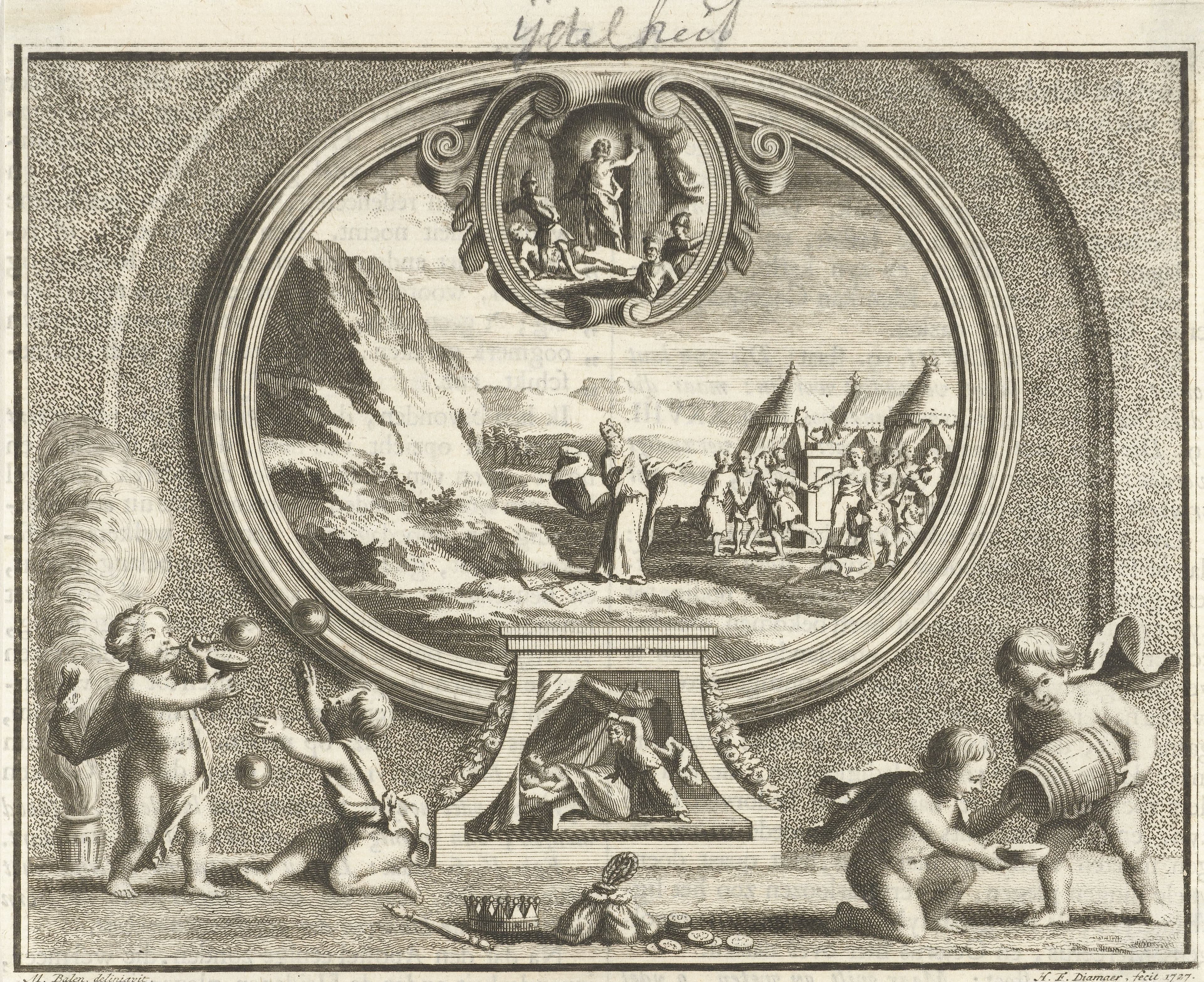 Allegorie op ijdelheid met dans om het gouden kalf, RP-P-OB-50.129