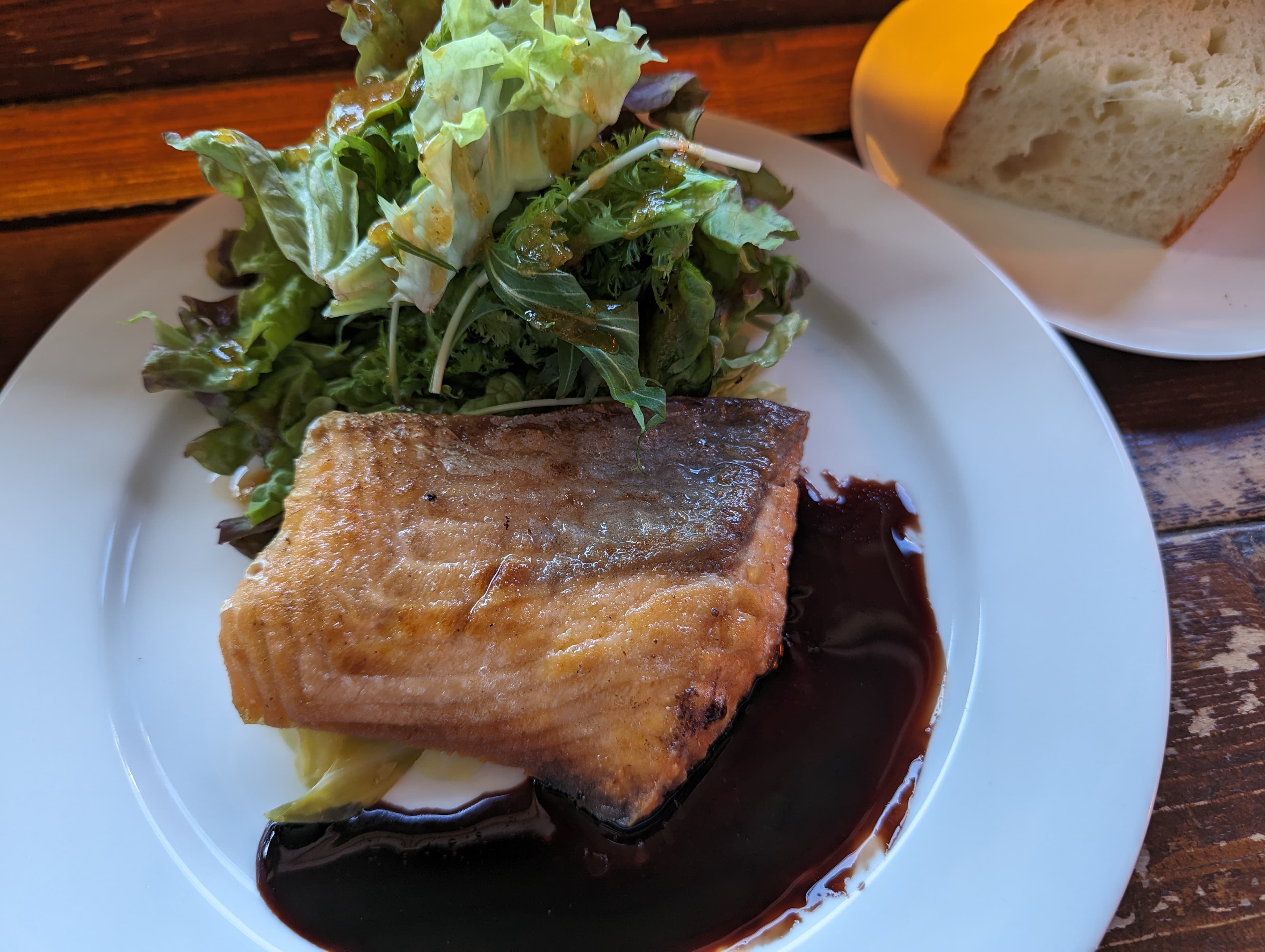 Grilled salmon at French restaurant in Tokyo