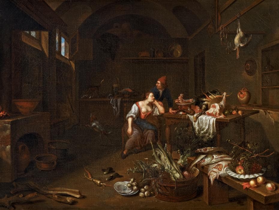 Jan van Buken - Kitchen interior with a sleeping maid