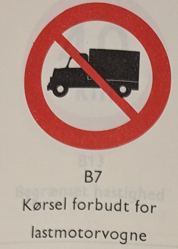 Denmark road sign 1955 set goods vehicles prohibited