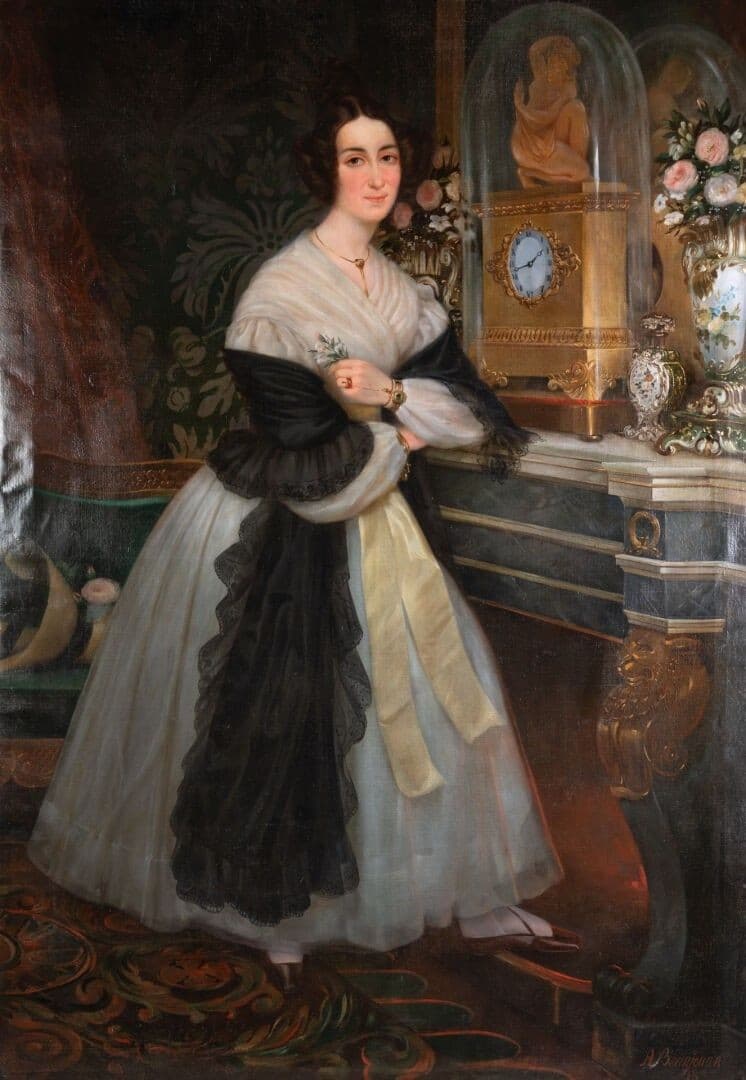 Beaujouan - Portrait d'une jeune noble devant sa cheminée, 1837