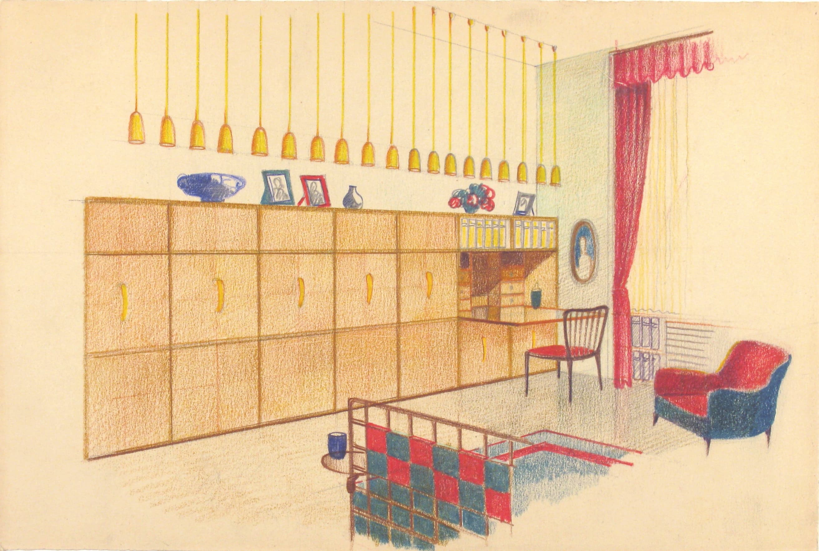 Perspective of Living Room with Fitted, Built-in Units MET 1990.1024.2