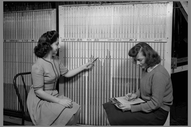 Computers reading from the Manometer Board of the 16 Foot Wind Tunnel.