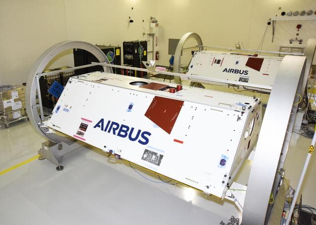 GRACE-FO Satellites in a Clean Room at Vandenberg Air Force Base