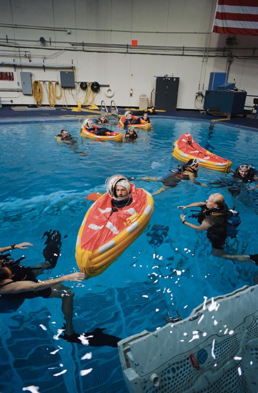 Astronauts and cosmonauts during emergency bailout training session