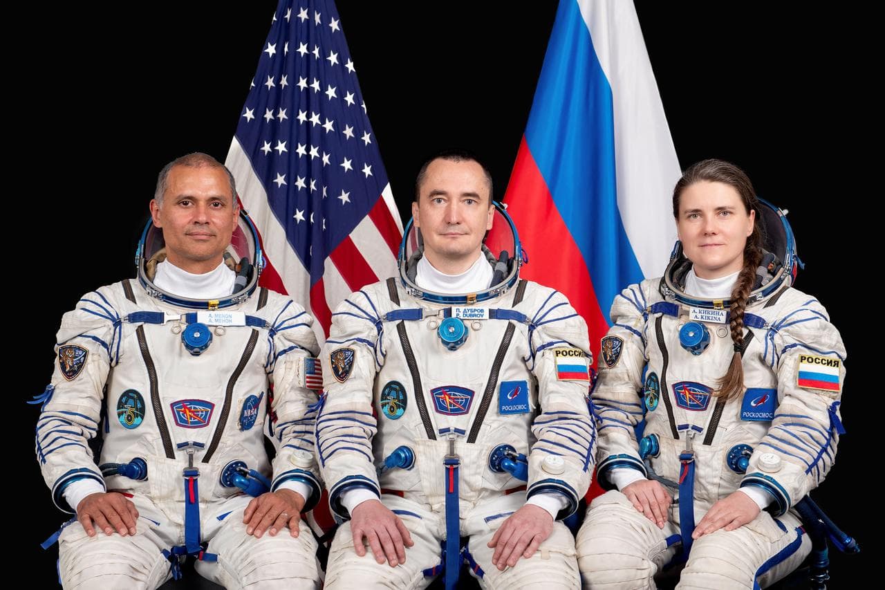 Soyuz MS-29 prime crew members pose for a portrait