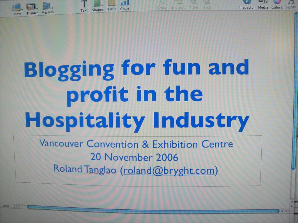 Blogging for fun and profit in the Hospitality Industry - 19112006126