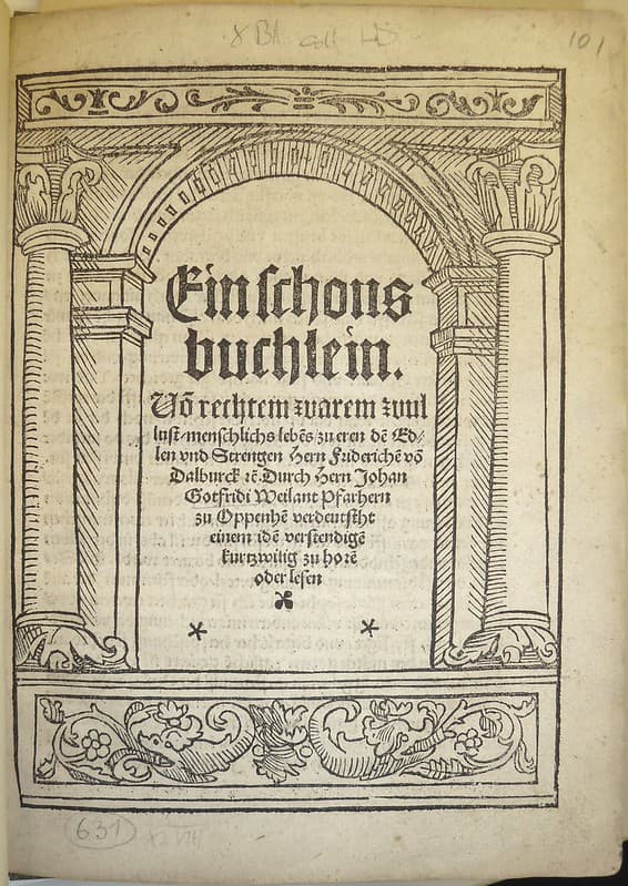 Woodcut architectural border used by Johann Eckhart of Speyer