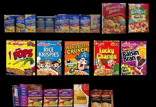 Supermarket shelf-boxed foods-alpha background