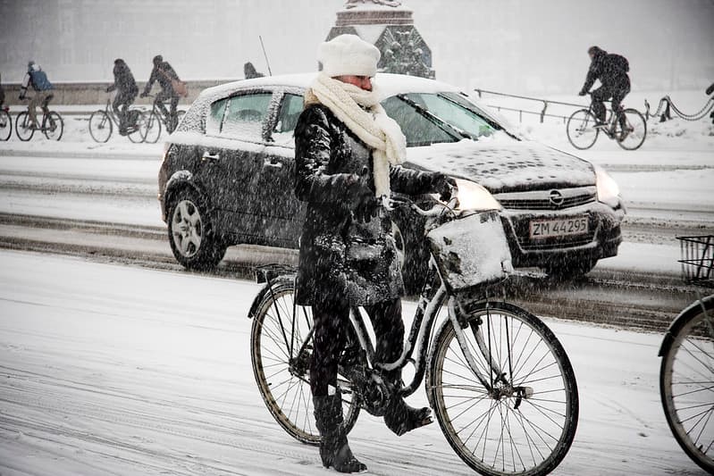Red Light Pause - Cycling in Winter in Copenhagen