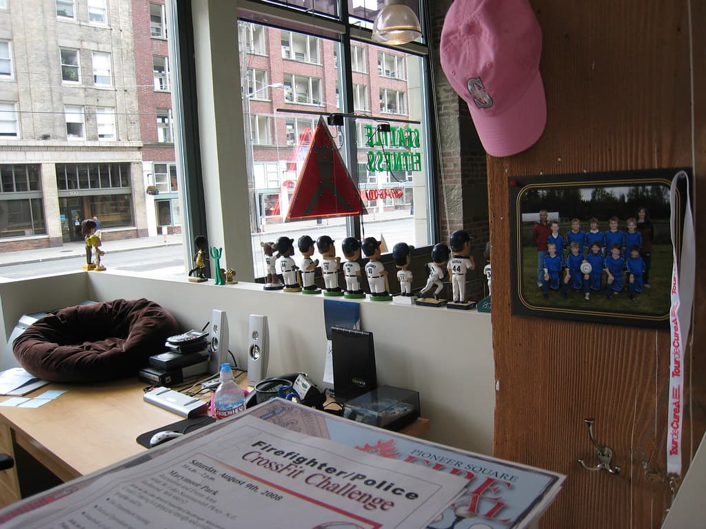 Tija's office overlooking the gym