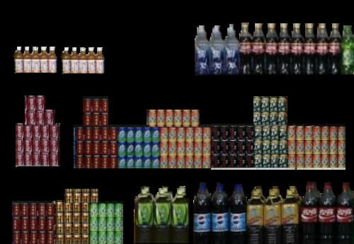 Supermarket shelf-sodas-alpha background