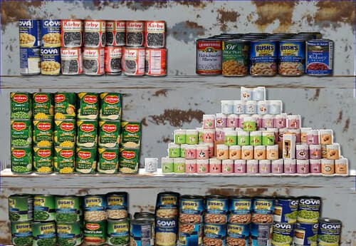 Supermarket shelf-canned foods