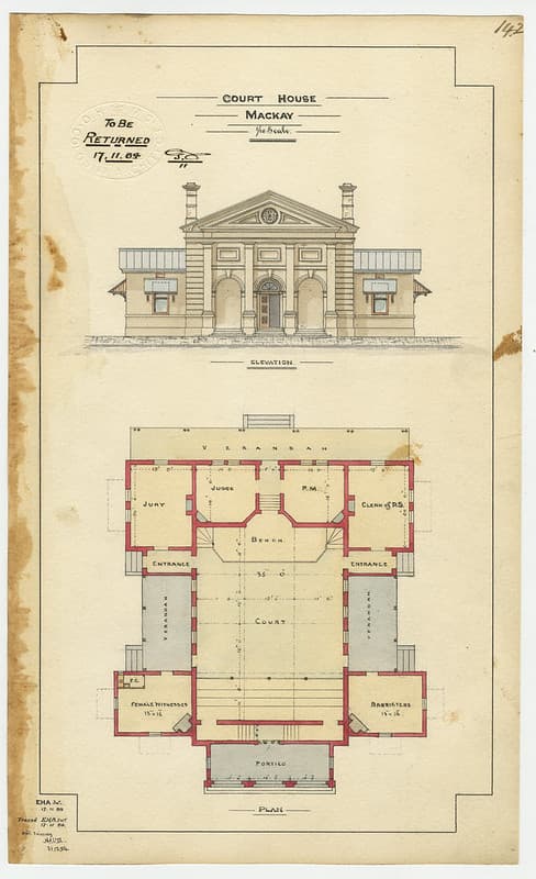 Architectural drawing of the Court House, Mackay, 17 November 1884