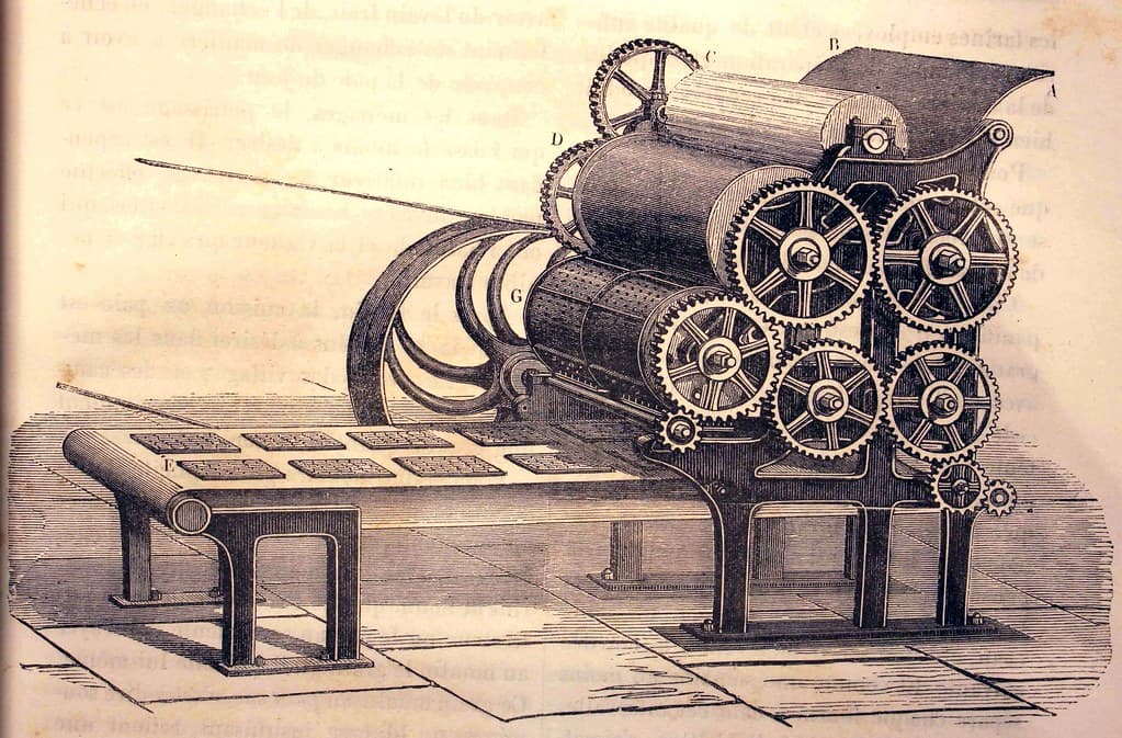 'Machine pour découper et rouler les biscuits de mer'.