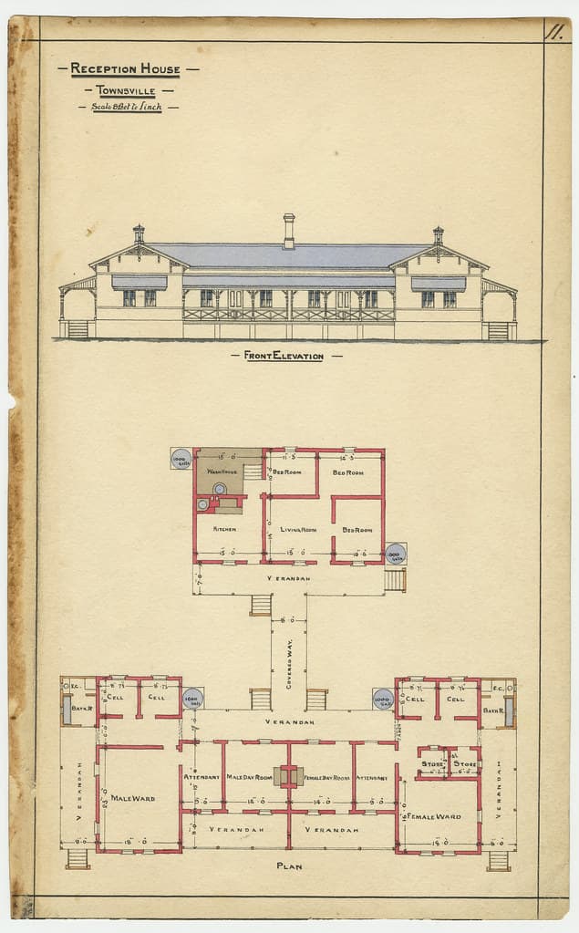 Architectural drawing of the Reception House, Townsville, 14 July 1884
