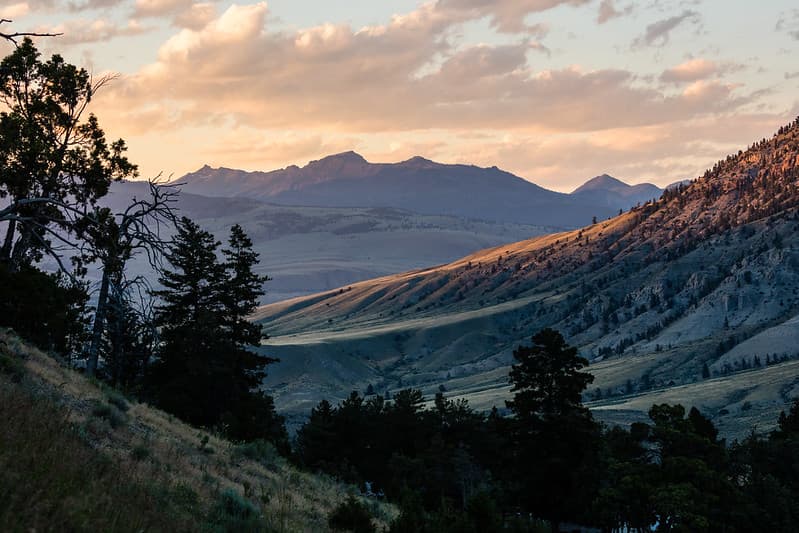 Monitor Peak sunset from Mammoth Hot Springs