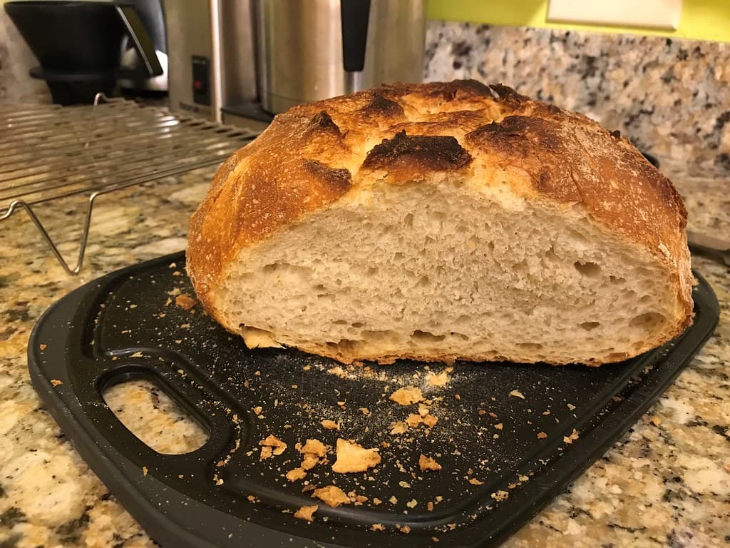 Sliced loaf of sourdough bread