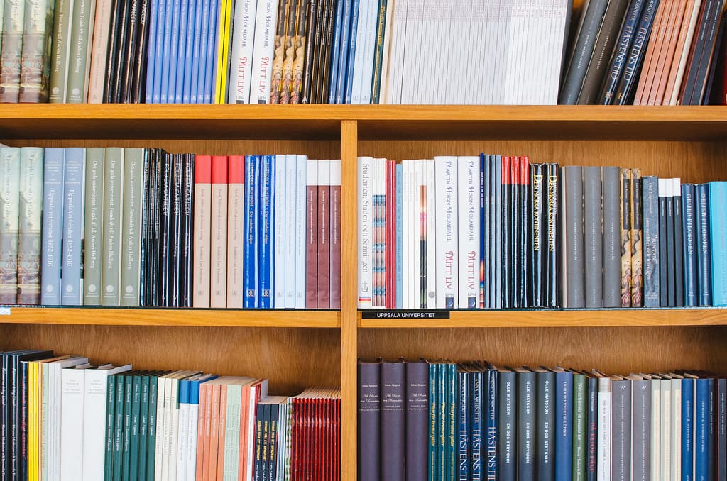Bookshelves Filled with Books at Uppsala University