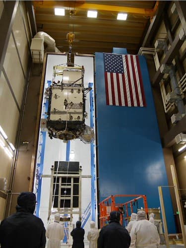 GOES-R Satellite Lifted for Transport to Thermal Vacuum Chamber